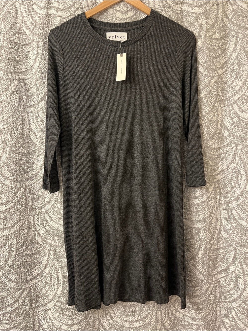 Velvet by Graham & Spencer for Anthropology Charcoal Ribbed Midi Dress